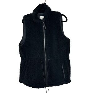 Lou & Grey Sherpa Vest Women's M‎ Black Full Zip Sleeveless Faux Fur Cozy NWT